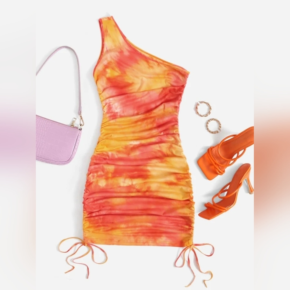 One Shoulder Drawstring Knot Dress